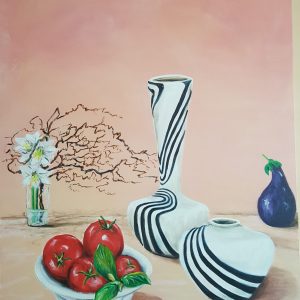 097 Striped  White Vase