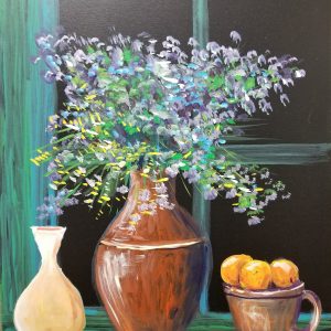 130 Purple and yellow flowers in vase