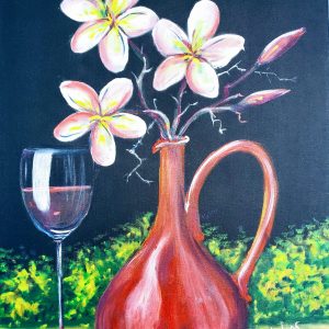 128 Plumerias In red Vase