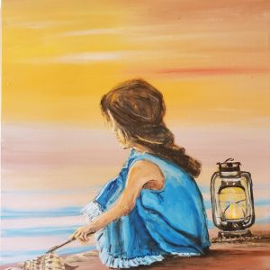 116 Girl With Lantern Playing With Seashells