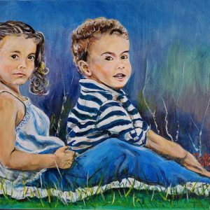 114 Boy and girl sitting on blanket